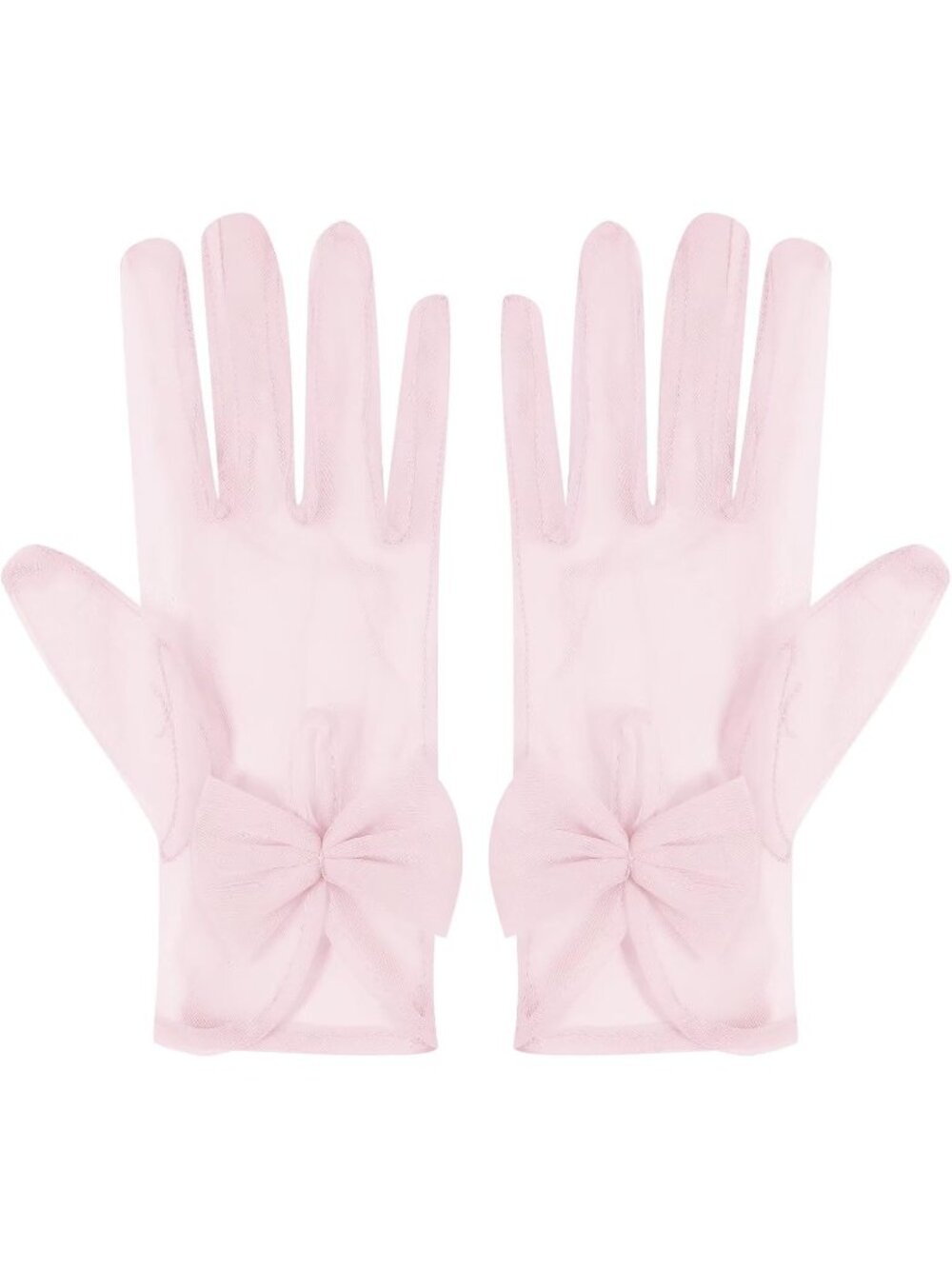 Women's Blush Lace 1920s Opera Party Tulle Wrist Length Short Sheer Mesh Gloves